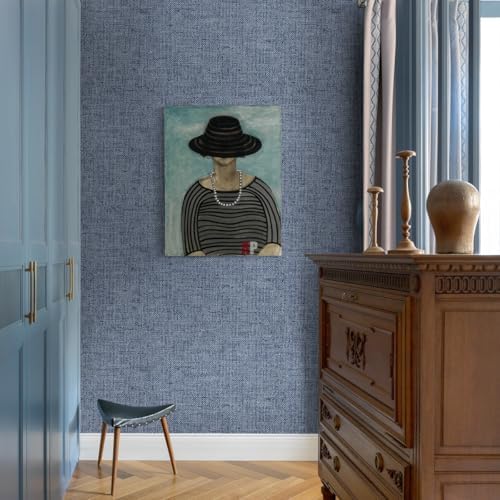 Denim Blue Grasscloth Peel and Stick Wallpaper 15.7inch x 196.8inch - Image 3