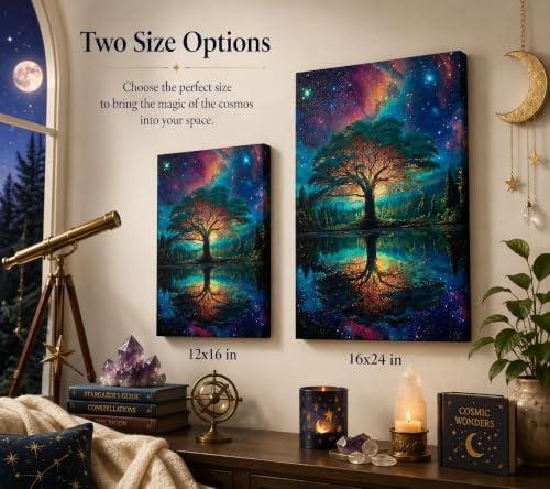 Framed Canvas Tree of Life Wall Art, Vibrant Galaxy Tree Lake Reflection Poster - Image 6