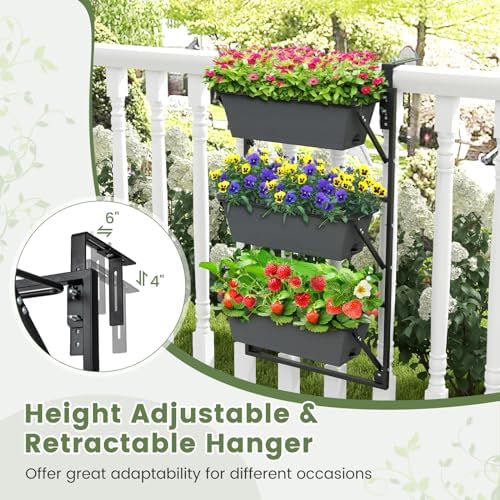 GIANTEX 3-Tier Vertical Railing Planter, Adjustable Hanging Planter Boxes - Image 5