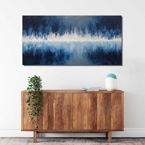 YISXINOAG Deep Blue Abstract Wall Art Modern Calm Cool Tones Canvas 20"X40" - Image 3