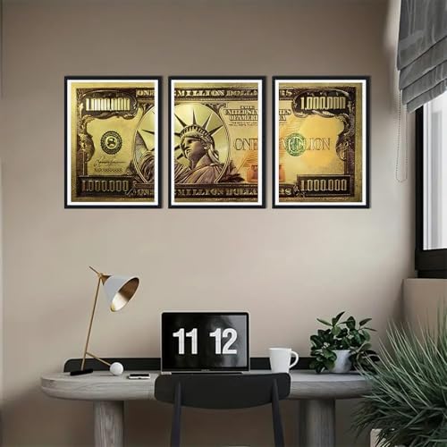 Black Framed Canvas Wall Art Gold Million Dollar Money The Statue of Liberty - Image 3