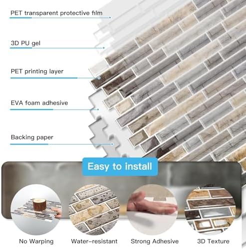 Art3d Linear Tile Peel and Stick Backsplash, Vintage Sandstone - Image 6