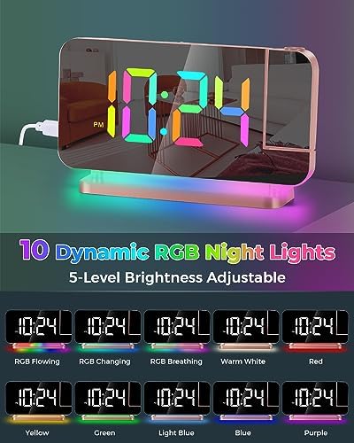 SZELAM Projection Alarm Clock, 7.4 in LED Mirror Digital Clocks Projection on - Image 4
