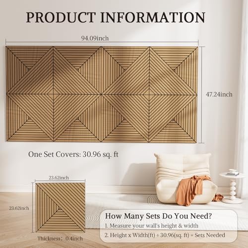 Acoustic Wall Panels, 8 Piece 23.62"X 23.62" PVC Peel and Stick Wall Panels - Image 2