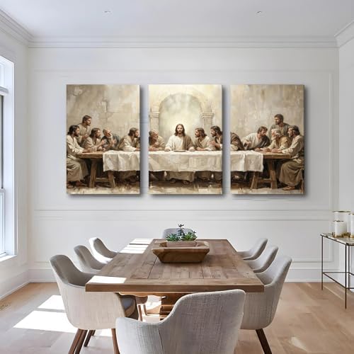 SIXWOOD Jesus The Last Supper Framed Canvas Wall Art 3 Piece - Image 6