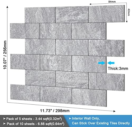 BeNice Marble Peel Stick Backsplash Tile Kitchen Travertine Gray 10pcs - Image 6