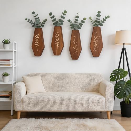 Wood Wall Vase 4 Pack, Modern Farmhouse & Boho Wall Decor Wooden Hanging - Image 5