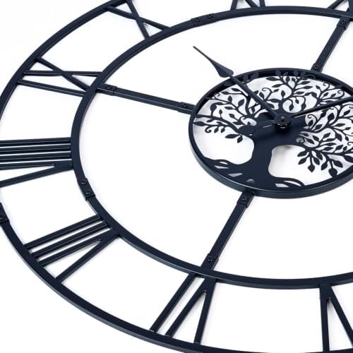 60in Large Silent Wall Clock, Easy Assembly Roman Numeral Black - Image 4