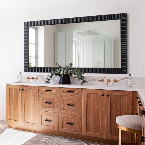 Modern Wooden Black Bedroom Mirror, Rectangular Relief Frame, Tempered Glass by AutdotWallMirrors
