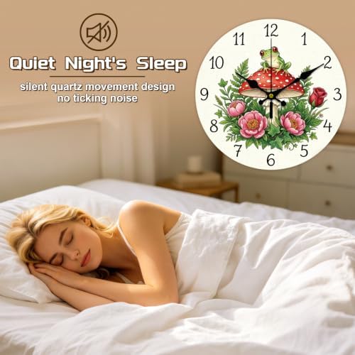 Mushroom & Frog Wall Clock Silent Non-Ticking 12" - Image 4