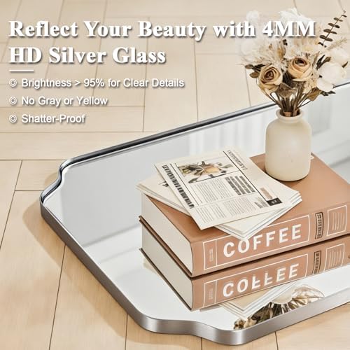 ANDY STAR 36"x60" Large Bathroom Mirror, Brushed Nickel Rectangle Mirror - Image 5