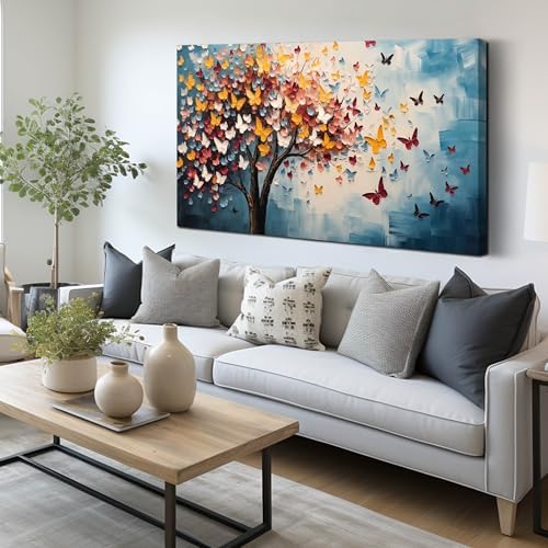 Butterfly Tree Canvas Wall Art for Living Room Bedroom Home Office Blue by Zoyotago