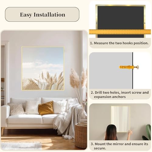 Sunniry Mirrors for Bathroom Sink, 24x24 inch Gold Frame Mirror, Metal Frame - Image 5