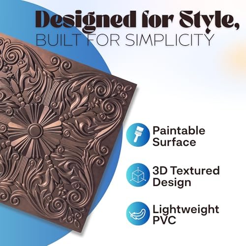 Art3d PVC Drop Ceiling Tiles 24x24 in, 48 Sq.Ft, Rose Copper - Image 3
