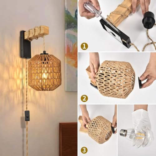 Boho Plug-in Wall Sconces Set of Two, 15 RGB Dimmable Light - Image 5