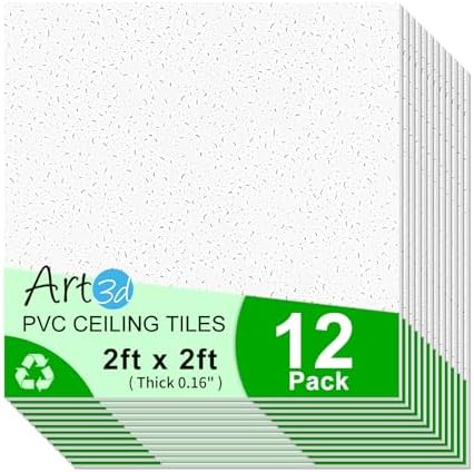 Art3d 24"x24" Stucco Printed Drop Ceiling Tiles, 2x2ft Decorative PVC Ceiling by Art3d