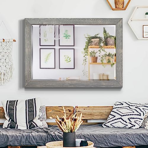 Renditions Gallery Horizontal Gray Wood Frame Vanity Body Mirror Rustic - Image 4