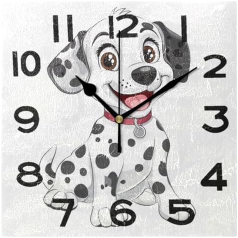 Cartoon Cute Dalmatian Dog Square Wall Clock, 8 Inch Standard Non Ticking by Peystean