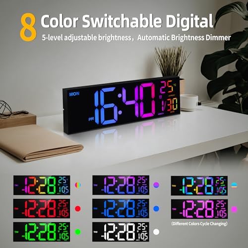 HAITANG 16.2" Black Digital Wall Clock, 8 Colors, Remote & Night Light - Image 4