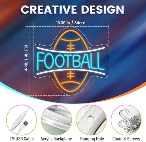 wootfairy LED Lights Wall Decor 13.39 * 12.21in Dimmable Football Neon Sign - Image 3