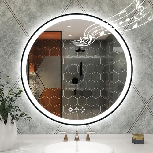 STARLEAD 32" Black Frameless Round LED Bathroom Mirror by STARLEAD