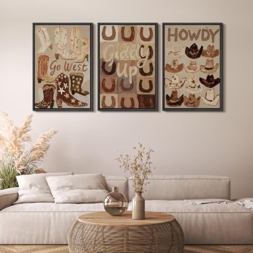 MUDECOR Framed Canvas Print Wall Art Set Western Boots Hats - Image 5