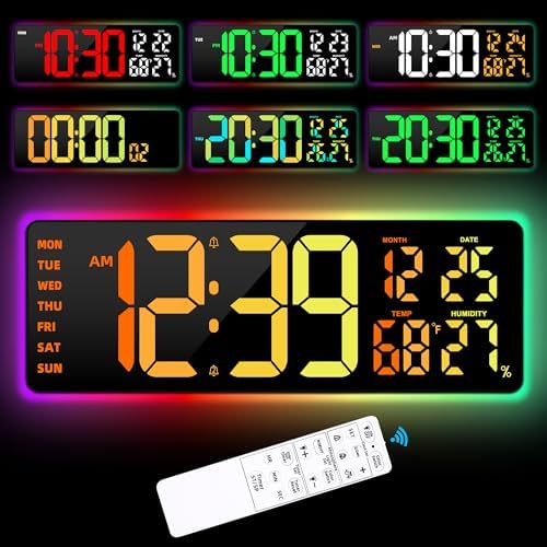 17.3"Large Digital Wall Clock 15 Color Modes Display 8 Color Night Light by CYMHCHL