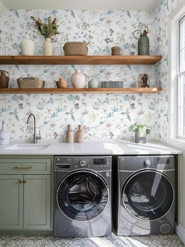 Ismoon Floral and Bird Peel Stick Wallpaper Blue Contact Paper 17.3x78.7in - Image 4