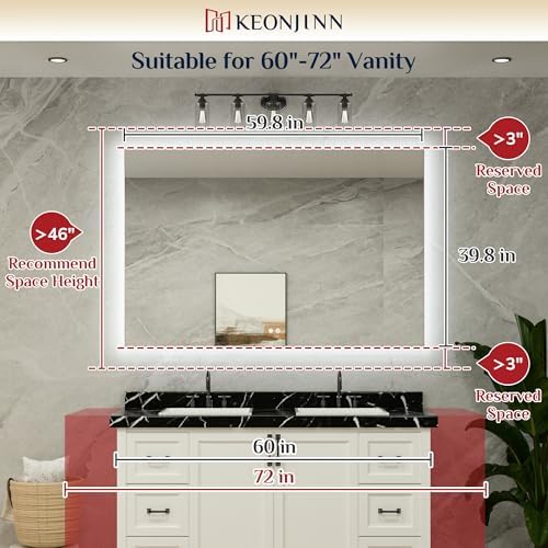 Keonjinn Bathroom Mirror with Lights 60 x 40 Inch, LED Mirror with Backlit - Image 2