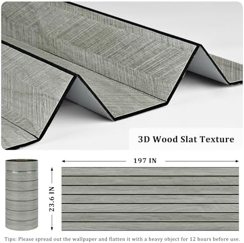 Grey Wood Grain Slat Panels for Interior Wall Decor Peel and Stick - Image 6