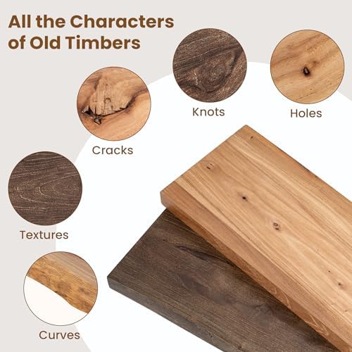 FLYJOE Floating Shelves for Wall Decor, Rustic Solid Elm Wood Live Edge - Image 4