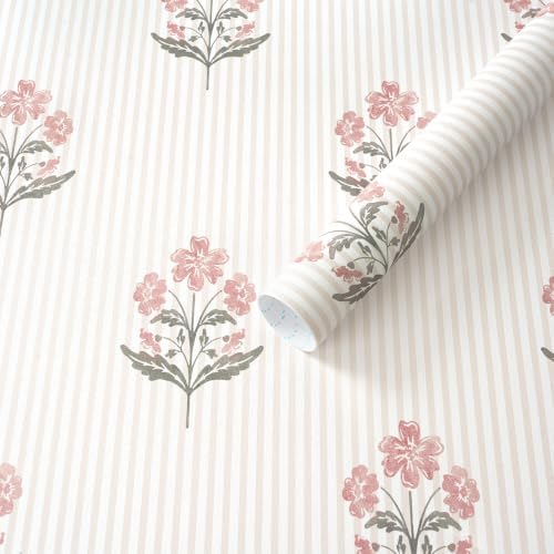 Safiyya Pink Floral Peel and Stick Wallpaper Striped Contact Paper Modern - Image 6