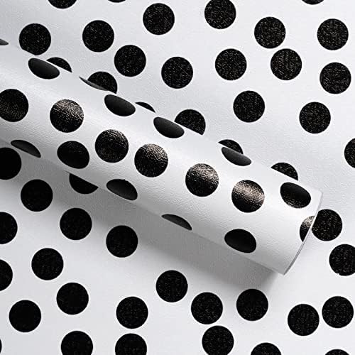 17.3”x120” Black and White Polka-Dot Wallpaper Self-Adhesive Contact Paper by Qianglive