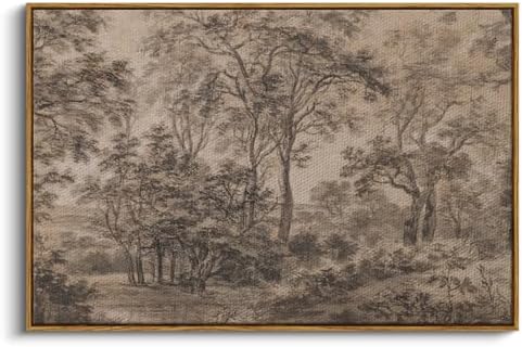 InSimSea Framed Wall Art Vintage Decor, Moody Sketch Forest Trees by InSimSeaArt