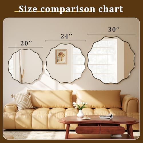 24" Decorative Scalloped Round Wall Mirror, Wavy Metal Deep Frame - Image 4