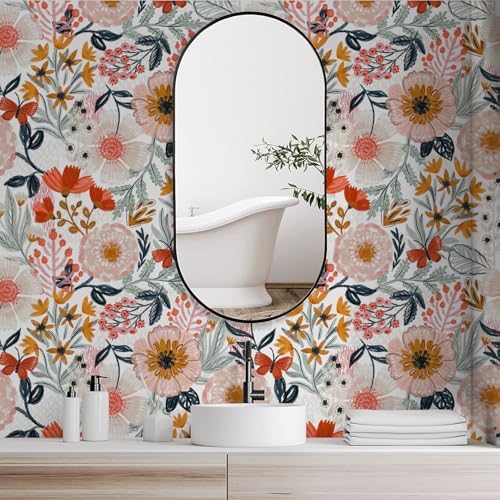 HAOKHOME Pink Floral Wallpaper Peel and Stick Botanical 17.3in x 32.8ft - Image 3