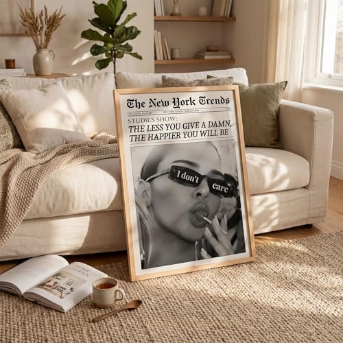 Trendy Black and White Newspaper Wall Art 20x30 in Wood Grain Frame Vintage - Image 6