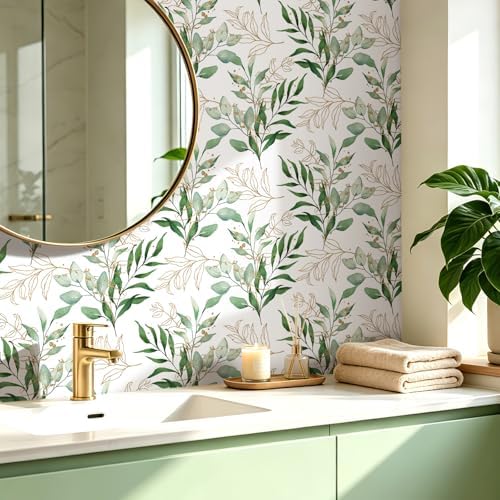 ReWallpaper Green Peel and Stick Wallpaper Green and Gold Boho Botanical Leaf - Image 2