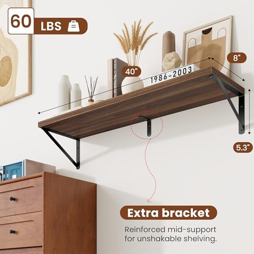 Deep Wall Shelves 40"W x 8"D Engineered Wood Floating Shelves - Image 3