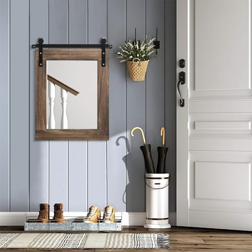AAZZKANG Wall Mirror Rustic Barn Door Mirrors Rectangle Wood Framed Large - Image 7