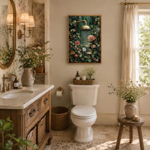 AtterrirArt Framed Funny Bathoom Wall Art Moody Bathtub Flower Artwork - Image 3