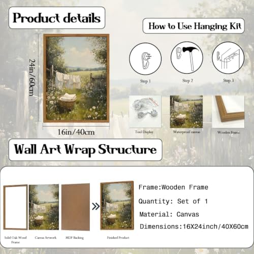 Framed Vintage Laundry Room Wall Art, Farmhouse Landscape Wildflower Pictures - Image 5