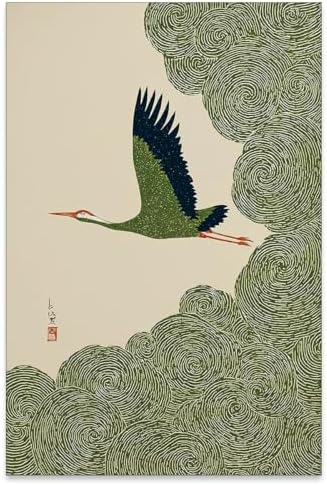 Japanese Flying Wall Art Nature Bird Pictures Aesthetics Posters Minimalist by Unknown