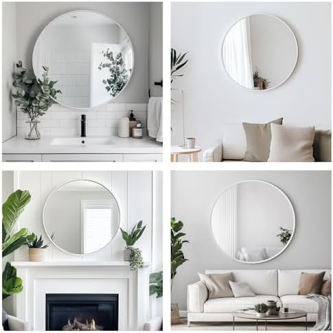 Oruii Round Mirror, 24 inch White Circle Mirror - Image 6