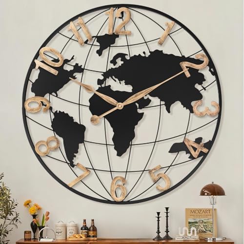 Pytha Sight 30 Inch Large Extra Giant Oversized Arabic World Map Wall Clock by Pytha+Sight