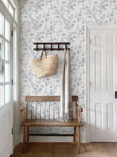 Ismoon Peel and Stick Wallpaper Floral Vintage Stick on Wall Paper Blue and - Image 4