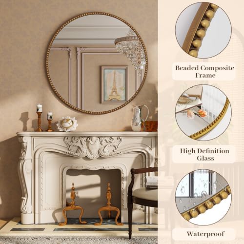 Vintage Round Mirror, 24 Inch Circle Wall Mounted Mirror - Image 4