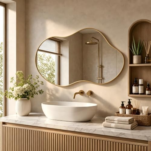Irregular wall Mirror 24"x41" Gold Asymmetrical Mirror - Image 3