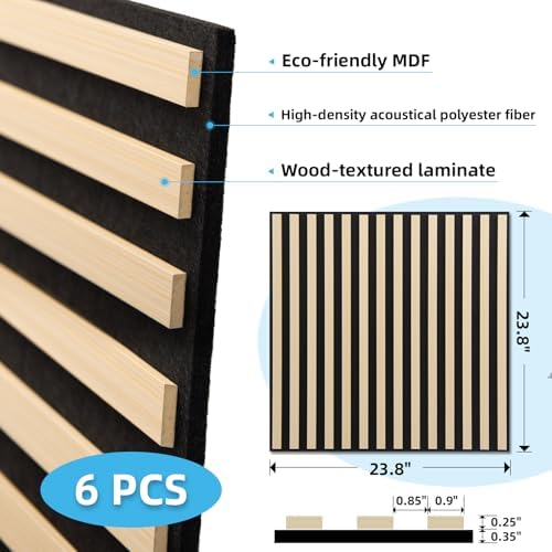 Art3d 6-Pack Acoustic Wood Slat Panel & Ceiling Tile, 2 x 2 ft - Image 6