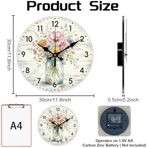 Wildflower Wall Clock Silent Non-Ticking 12" - Image 2